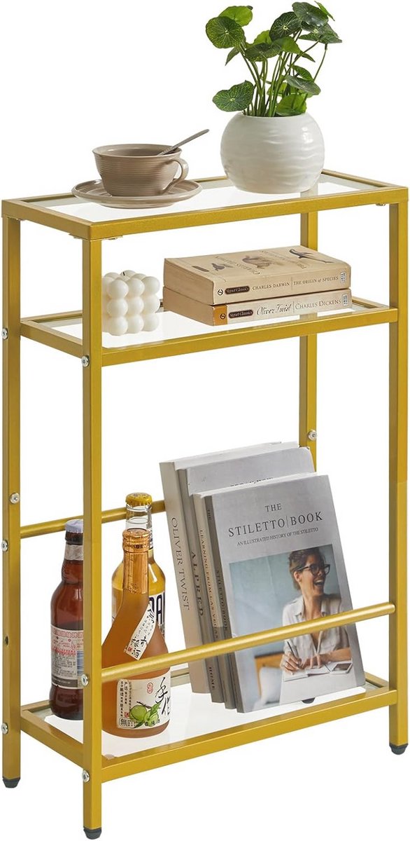 Compacte Glazen Bijzettafel met Opbergruimte voor Kleine Ruimtes