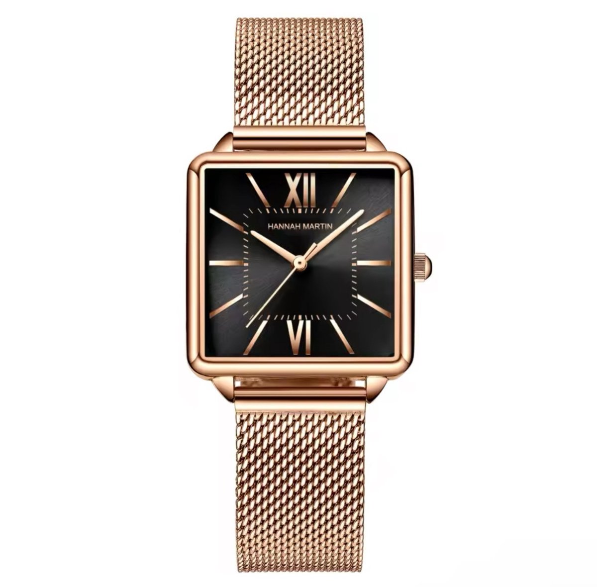 Hannah Martin Elegante Horloge Vierkant | Rosékleurig | Zwart Wijzerplaat | Dames Horloges | Elegante Horloges | Horloges 2025 | Cadeau | Dames Sieraden |