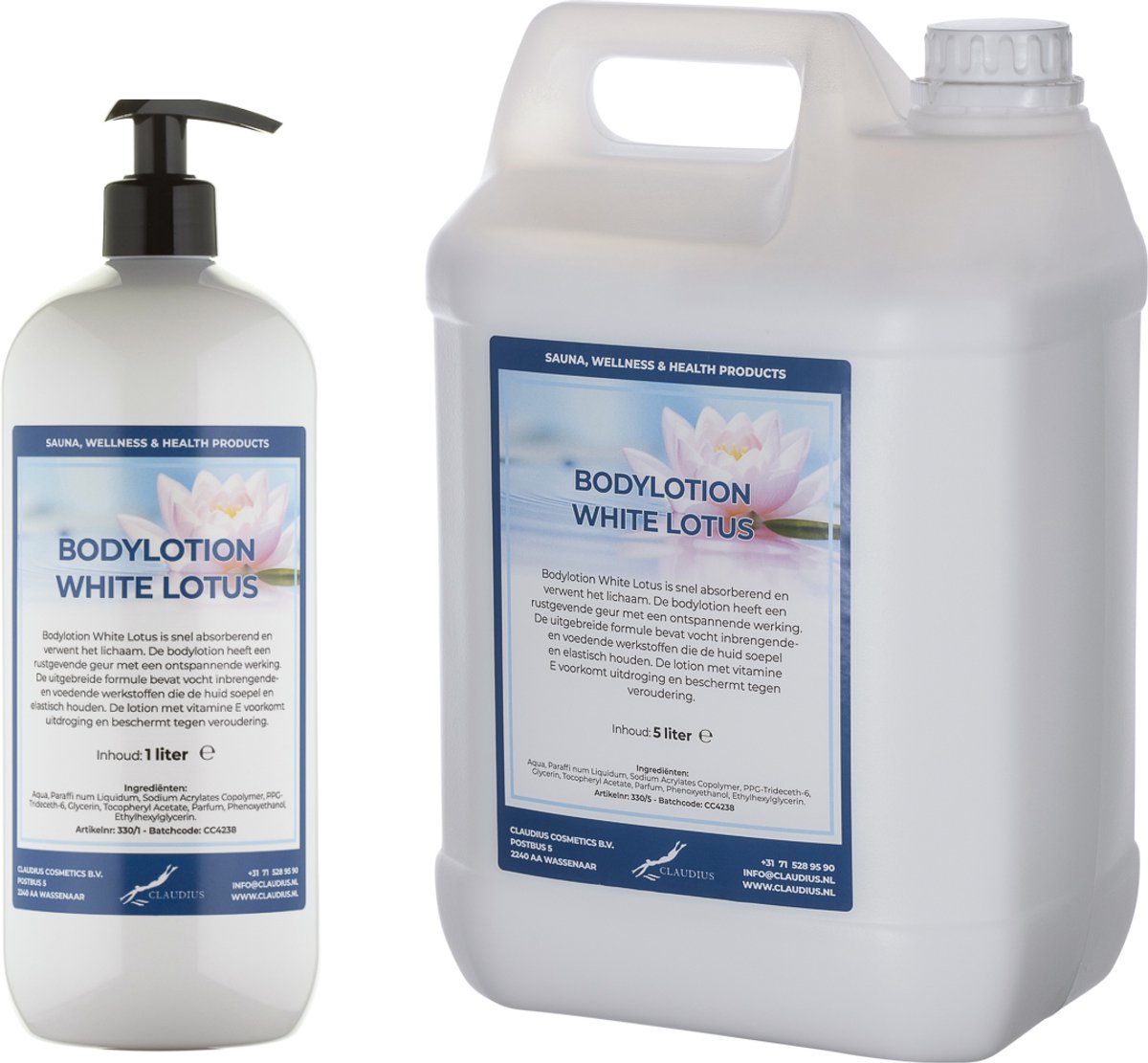 Bodylotion White Lotus 1 liter met gratis pomp - hervulbaar + Jerrycan 5 liter navulling