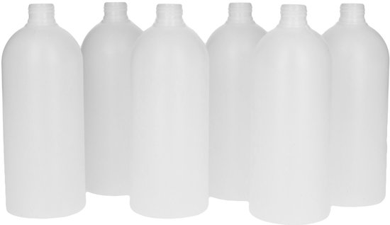 Bouteille ronde en PEHD naturel (6 x 500 ml) + bouchon noir - Sans BPA - Incassable - Bouteilles en plastique rechargeables - Avec bouchon - Bouteilles vides - Lot de 6