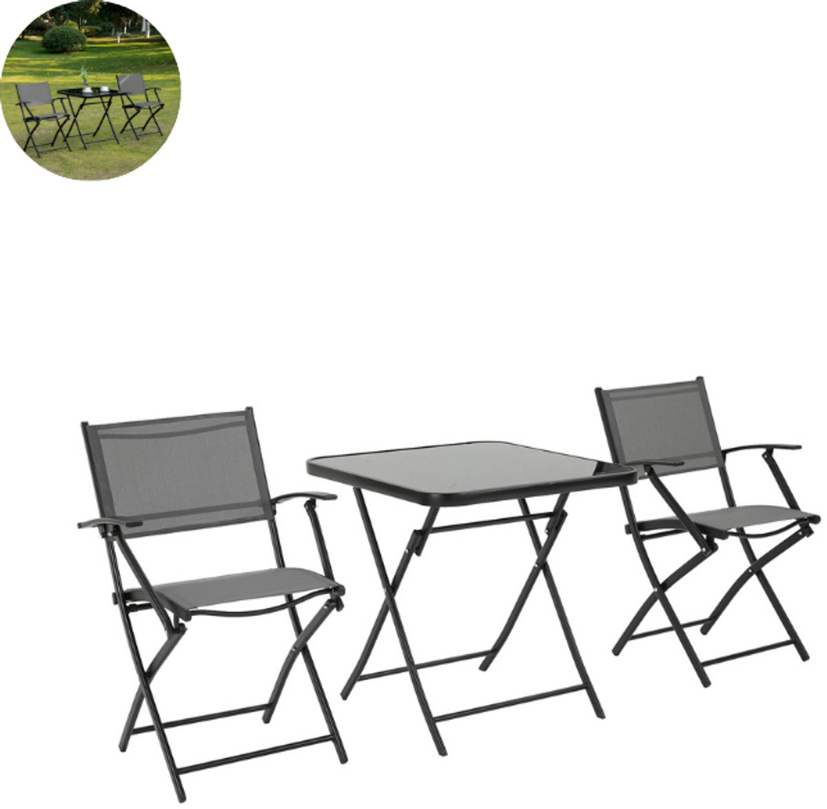 Balkonset 2 personen - Tuinset - Bistroset - Zwart - Weerbestendig - 3 delig - Tuintafel en 2 stoelen - 2 personen - Gecoat staal - Onderhoudsvrij staal
