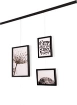 Artiteq - Fotolijst Set 3-delig - Fotocollage voor de Muur - 13x18 & 20x30 cm zwarte lijsten - Schilderijrail & Transparante Draden - Moderne Fotomuur