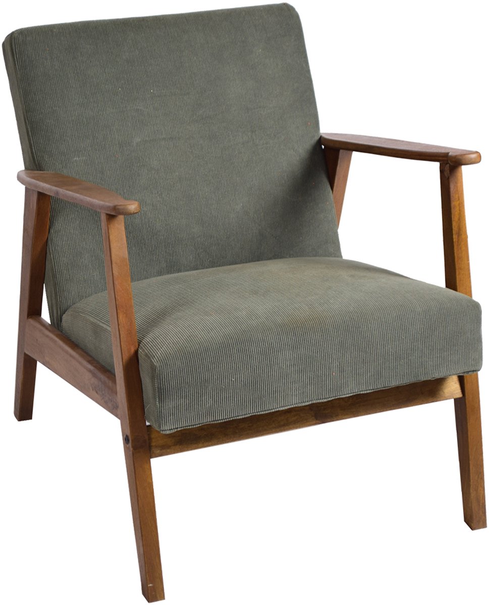 by Mooss - Fauteuil - Stoel - Olijf - Groen - Retro - Hout - Bruin - Mid Century - Rib stof bekleding - Hip - Trendy - Eyecatcher