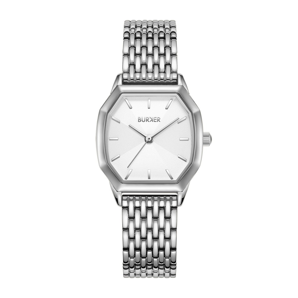 BURKER Julia Horloge Dames - Hexagon - Zilver Wit - Schakelband - 32 mm