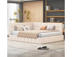 Komhtom Kinderbed Dubbel bed Gekleurd sofa bed 160x200 cm bed met lattenbodem fluweel beige