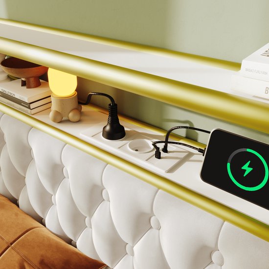 Polsterbett - Doppelbett - avec chargement USB Type C Fonction de chargement - APP-Control LED Bettgestell - Metallbett - 140x200 - Bettrahmen - 4 étagères - Samt - Sans Matras