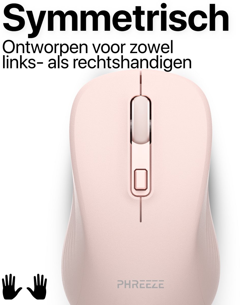 Stille Draadloze Muis - Bluetooth 5.2 + 2.4G USB Dongle - Multi Connect - Laptop & Computer - Incl. Batterij - Roze thumbnail 5