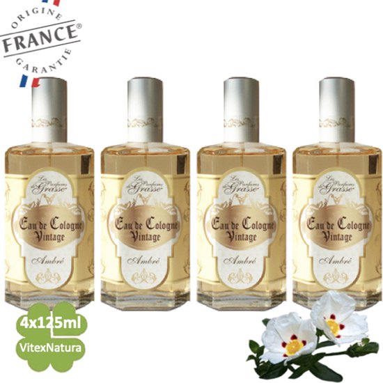 Amber Eau de Cologne 4 x 125 ML | merk Vintage | unisex | multifunctioneel als parfum, roomspray en fris linnengoed | Franse Parfum de Grasse