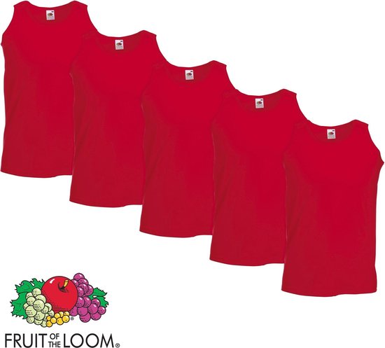 5 Pack Fruit of the Loom Valueweight Sportshirt-Onderhemd Rood Maat S