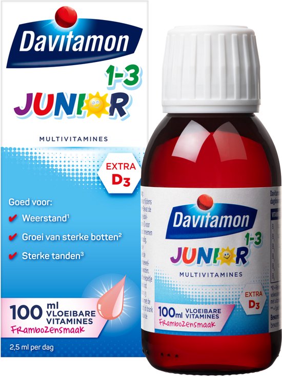 Davitamon Junior 1+ vloeibare vitamines - multivitamine kinderen - framboos - 100 ml