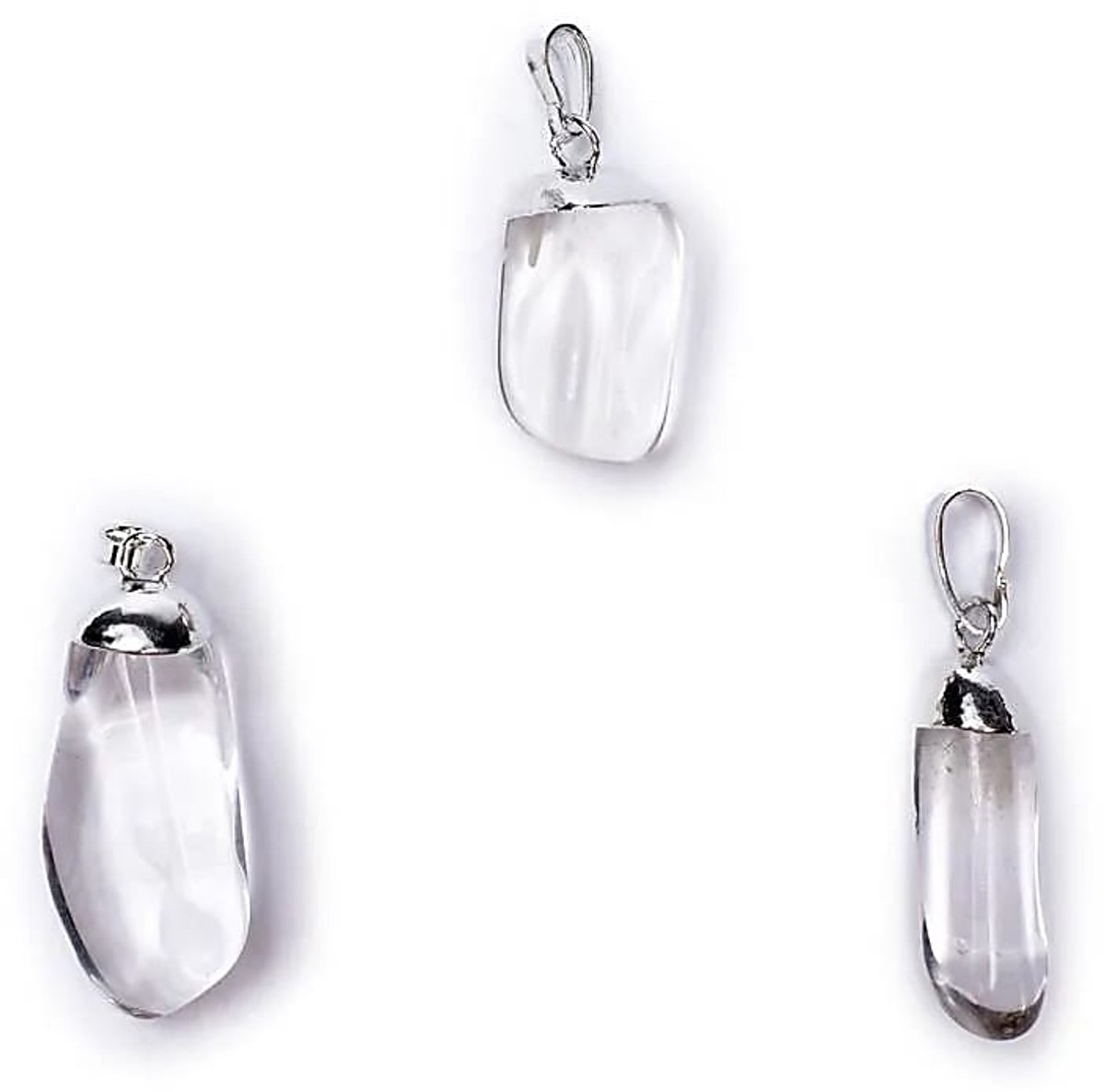 Bergkristal edelsteenhanger met geboord oog en kapje -- ±2-3 cm