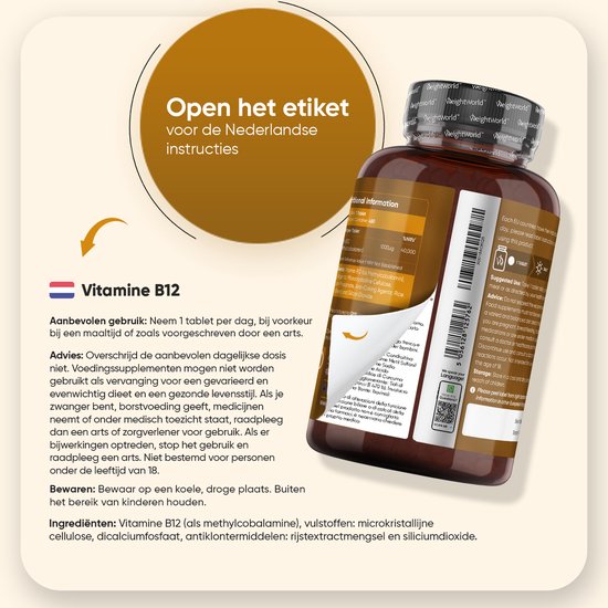 WeightWorld Vitamine B12 tabletten - 1000 mcg - 450 vegan microtabletten voor 1+ jaar voorraad