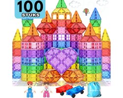 foto van Magnetic Tiles - magnetische tegels - 100 Stuks - Magnetisch Speelgoed - Educatief & Constructie - Montessori Speelgoed - Magnetische Bouwstenen - Bouwsets & Bouwonderdelen - Stem Speelgoed – Magna - Bouwstenen - 3 t/m 12 Jaar - Playnetix