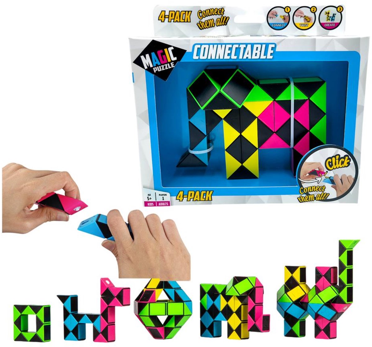 Magic Puzzle connectable puzzel 4 pack - draaibare elementen speelgoed.