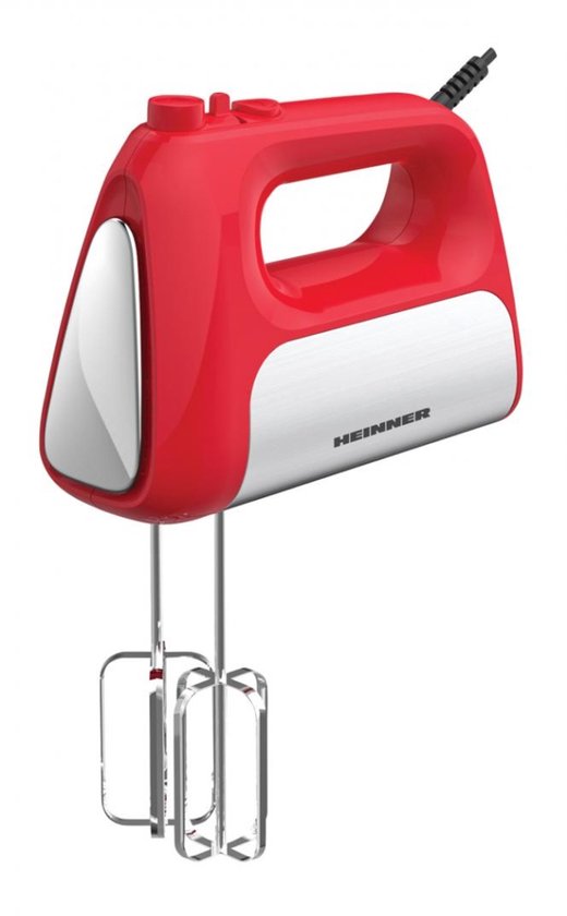 Heinner Handmixer - 500 W - 5 Snelheden + Turbo - RVS Kloppers & Deeghaken - Uitwerpknop - Rood met RVS-decoratie van Heinner — afbeelding 2