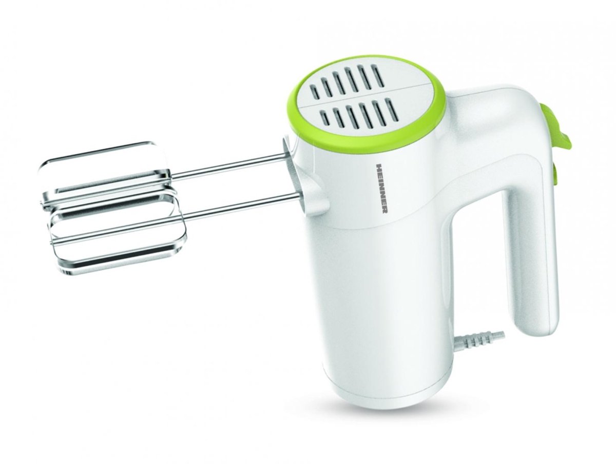 Heinner Handmixer – 300 W – 6 Snelheden + Turbo – RVS Kloppers & Deeghaken – Uitwerpknop – Wit/Groen