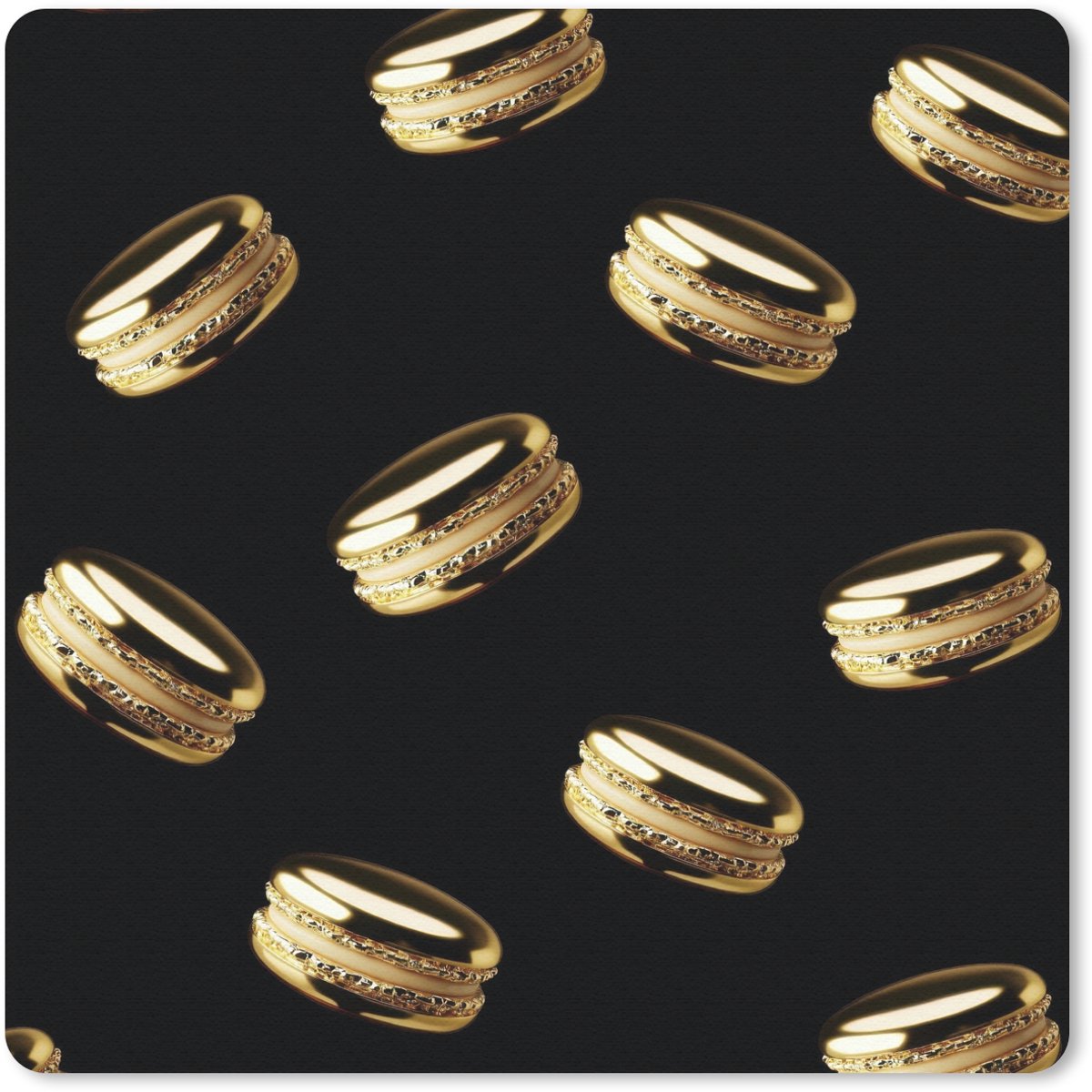 Muismat 30x30 cm - Mousepad Macarons - Patroon - Goud - Zwart - Muismatten