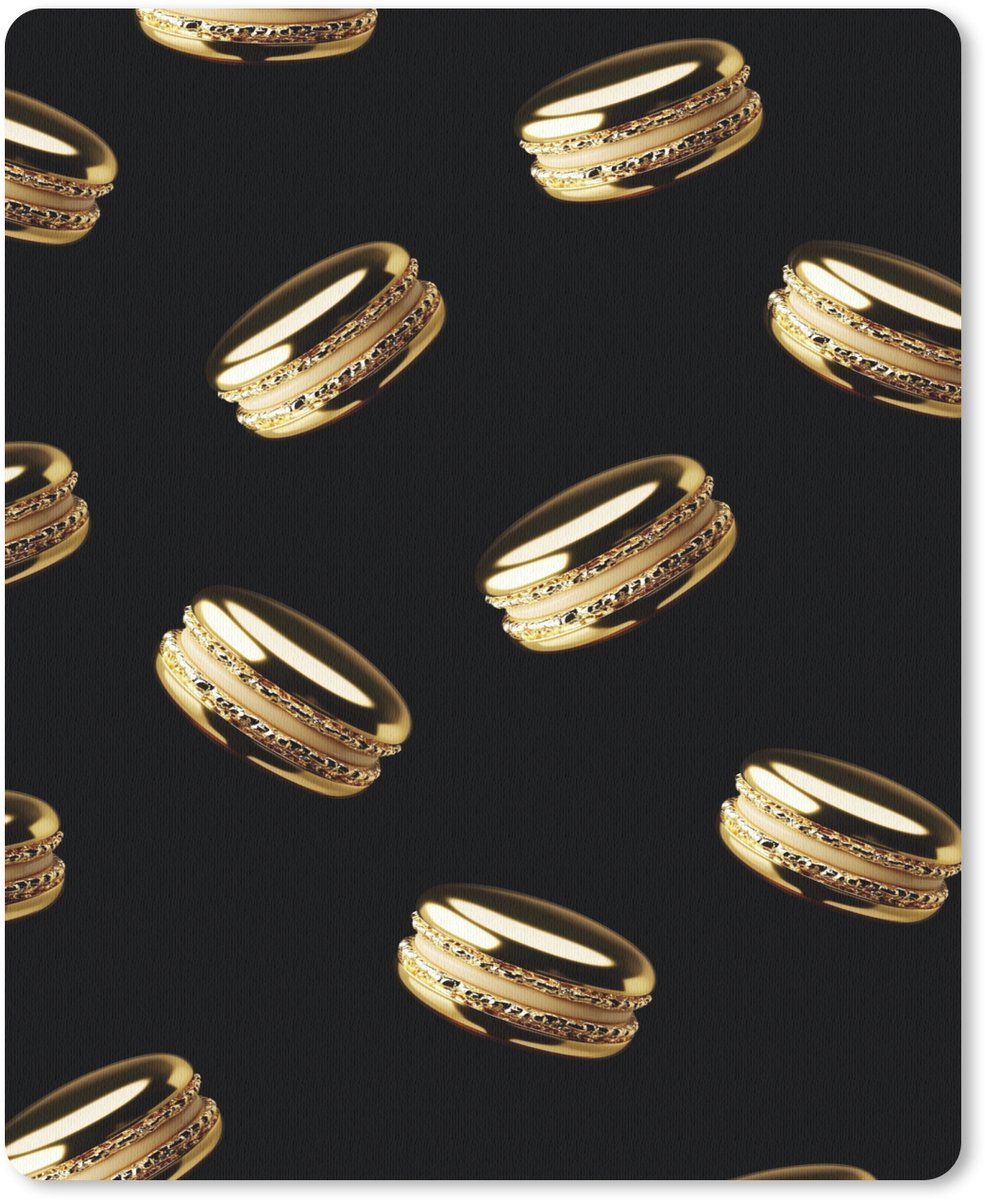 Muismat 19x23 cm - Mousepad Macarons - Patroon - Goud - Zwart - Muismatten