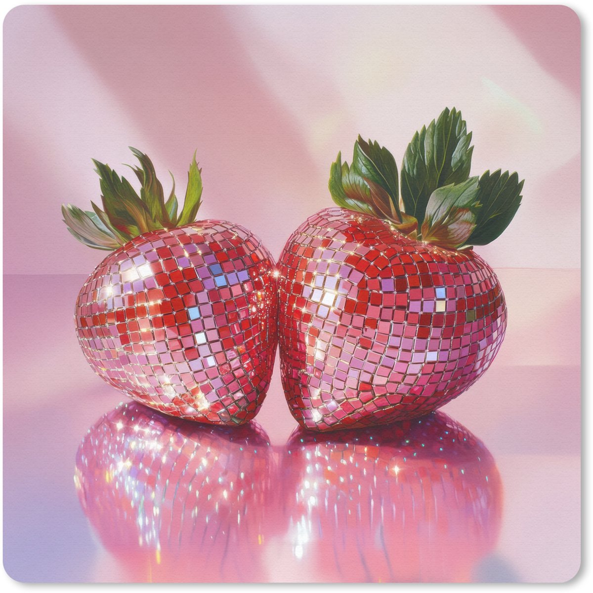Muismat 30x30 cm - Mousepad Disco - Fruit - Glitter - Strawberry - Muismatten