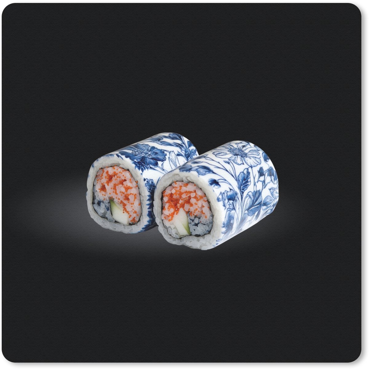 Muismat 30x30 cm - Mousepad Sushi - Delfts blauw - Rijst - Vis - Elegant - Muismatten