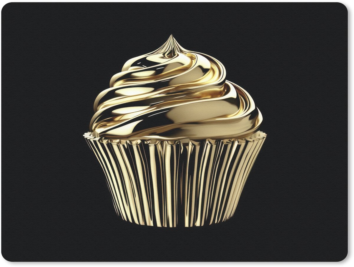 Muismat 23x19 cm - Mousepad Cupcake - Eten - Goud - Zwart - Muismatten