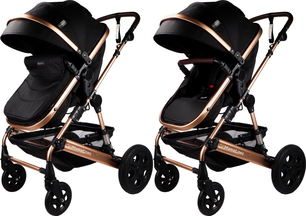 MamaLoes Marly 3 in 1 Kinderwagen Zwart/Rose met Autostoel - afbeelding 3