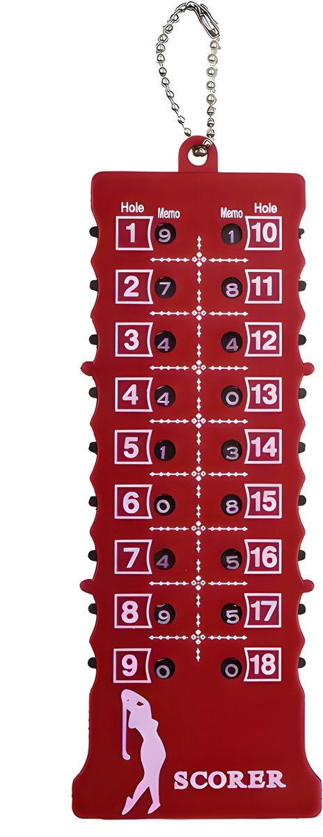 Stripe golf scoreteller rood, 18 holes, slagenteller en handteller