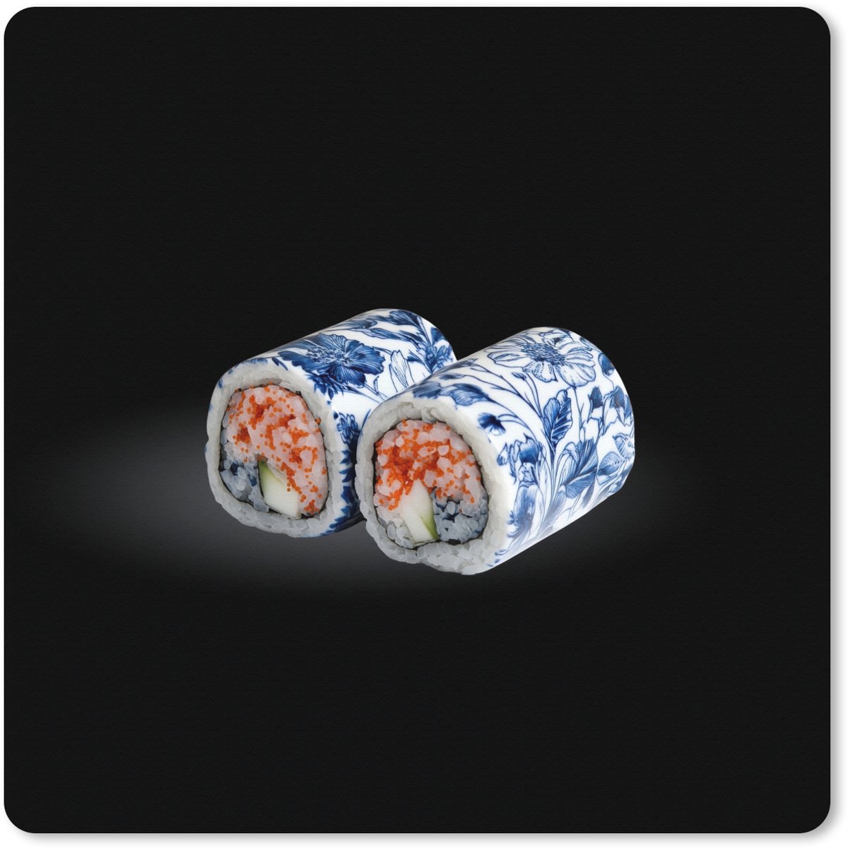 Muismat XXL 50x50 cm - Bureau onderlegger - Bureau mat Sushi - Delfts blauw - Rijst - Vis - Elegant - Bureaumat - Gaming mousepad xl - Bureaulegger groot - Computer deskmat