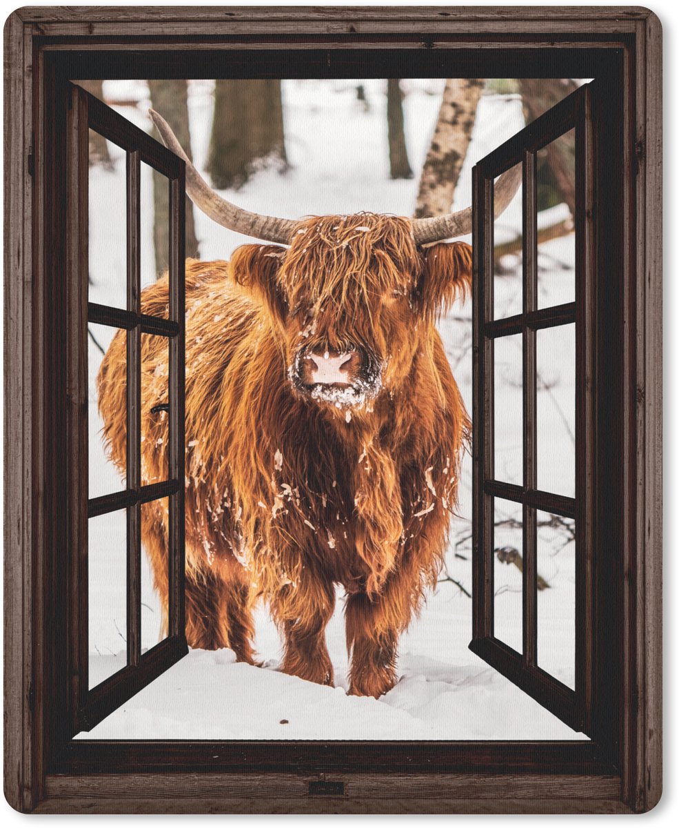 Muismat 19x23 cm - Mousepad Schotse Hooglander - Sneeuw - Natuur - Dieren - Doorkijk - Winter - Muismatten