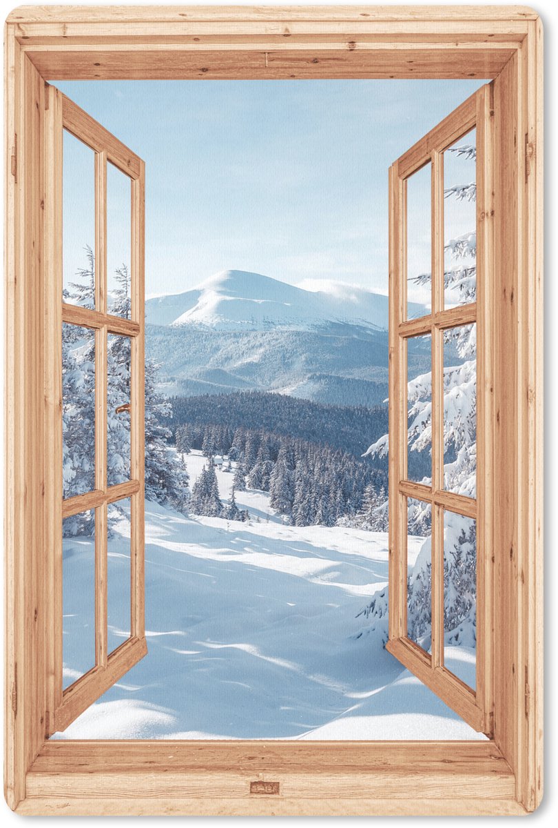 Muismat 18x27 cm - Mousepad Doorkijk - Winterlandschap - Natuur - Berg - Bomen - Hout - Muismatten