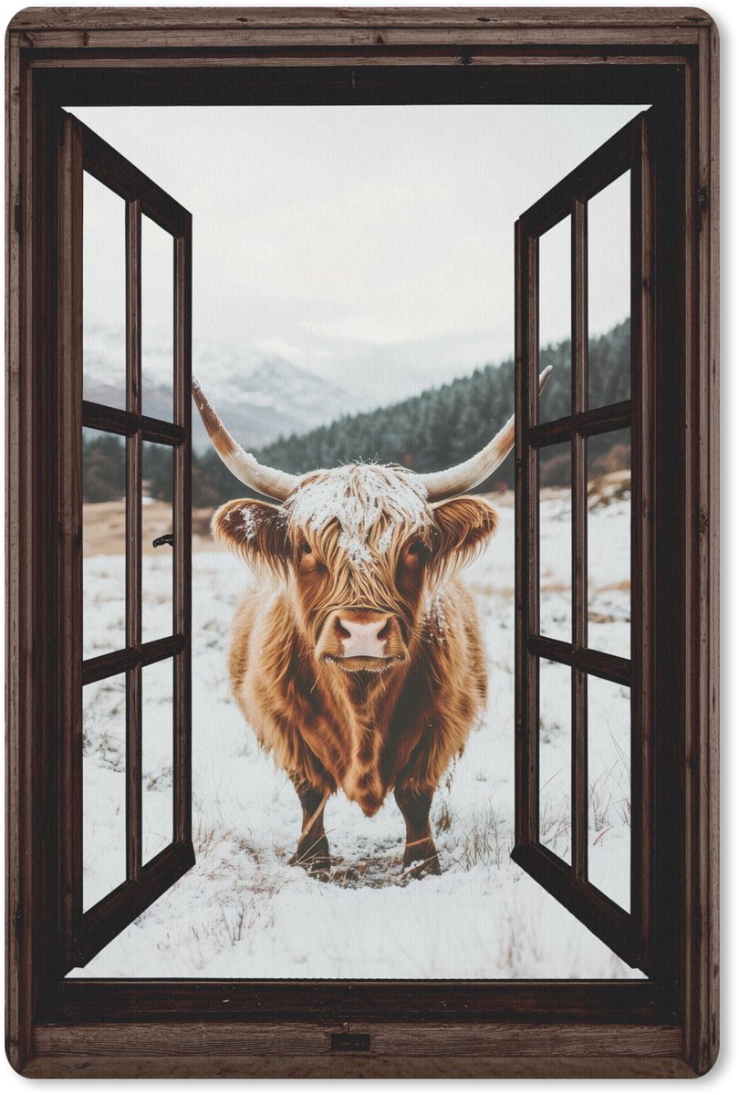 Muismat 18x27 cm - Mousepad Schotse Hooglander - Landschap - Landelijk - Bergen - Winter - Doorkijk - Donker - Muismatten