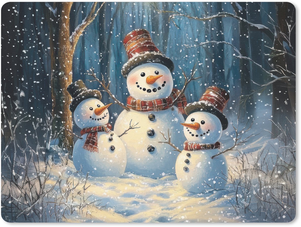 Muismat 23x19 cm - Mousepad Sneeuwpop - Sneeuw - Winter - Bos - Muismatten