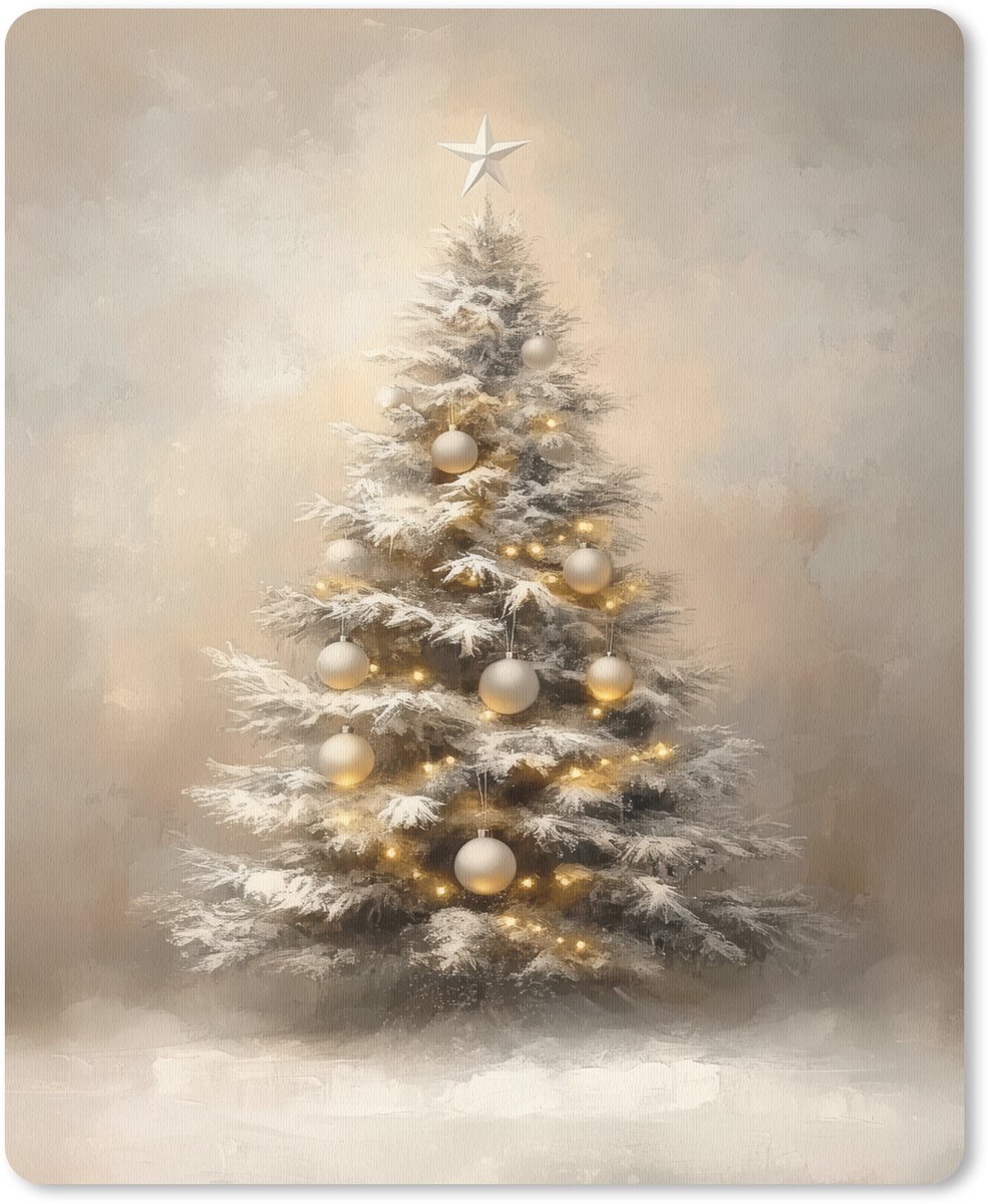 Muismat 19x23 cm - Mousepad Kerst - kerstboom - Sneeuw - Art - Muismatten