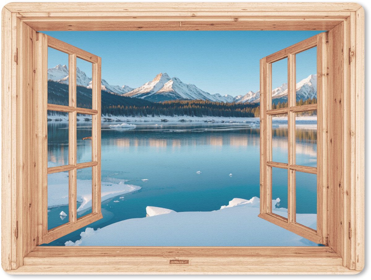 Muismat 23x19 cm - Mousepad Doorkijk - Landschap - Winter - Meer - Bergen - Uitzicht - Muismatten