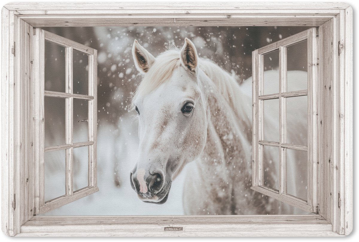 Muismat 27x18 cm - Mousepad Paard - Wit - Winter - Sneeuw - Doorkijk - Dieren - Muismatten