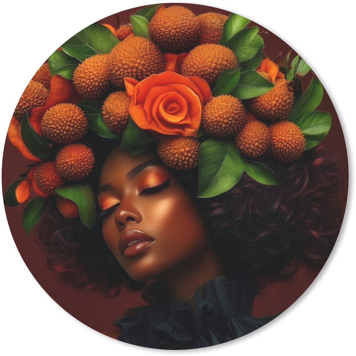 Muismat rond 50x50 cm - Mousepad Vrouw - lychee - exotisch - Ronde muismatten