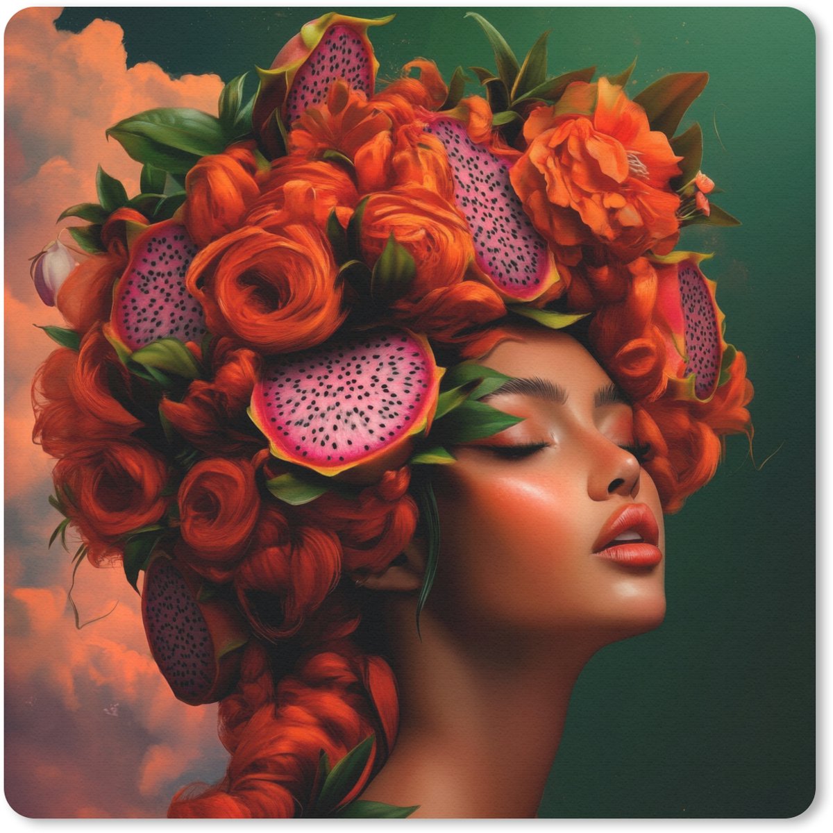 Muismat 30x30 cm - Mousepad Vrouw - Drankenfruit - Rozen - Muismatten