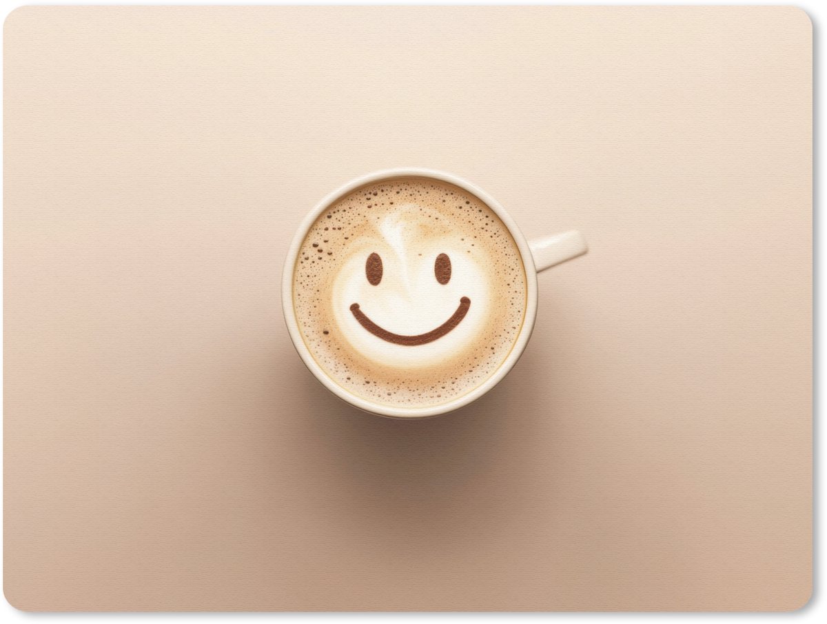 Muismat 23x19 cm - Mousepad Koffie - Melkschuim - Lach - Beige - Muismatten