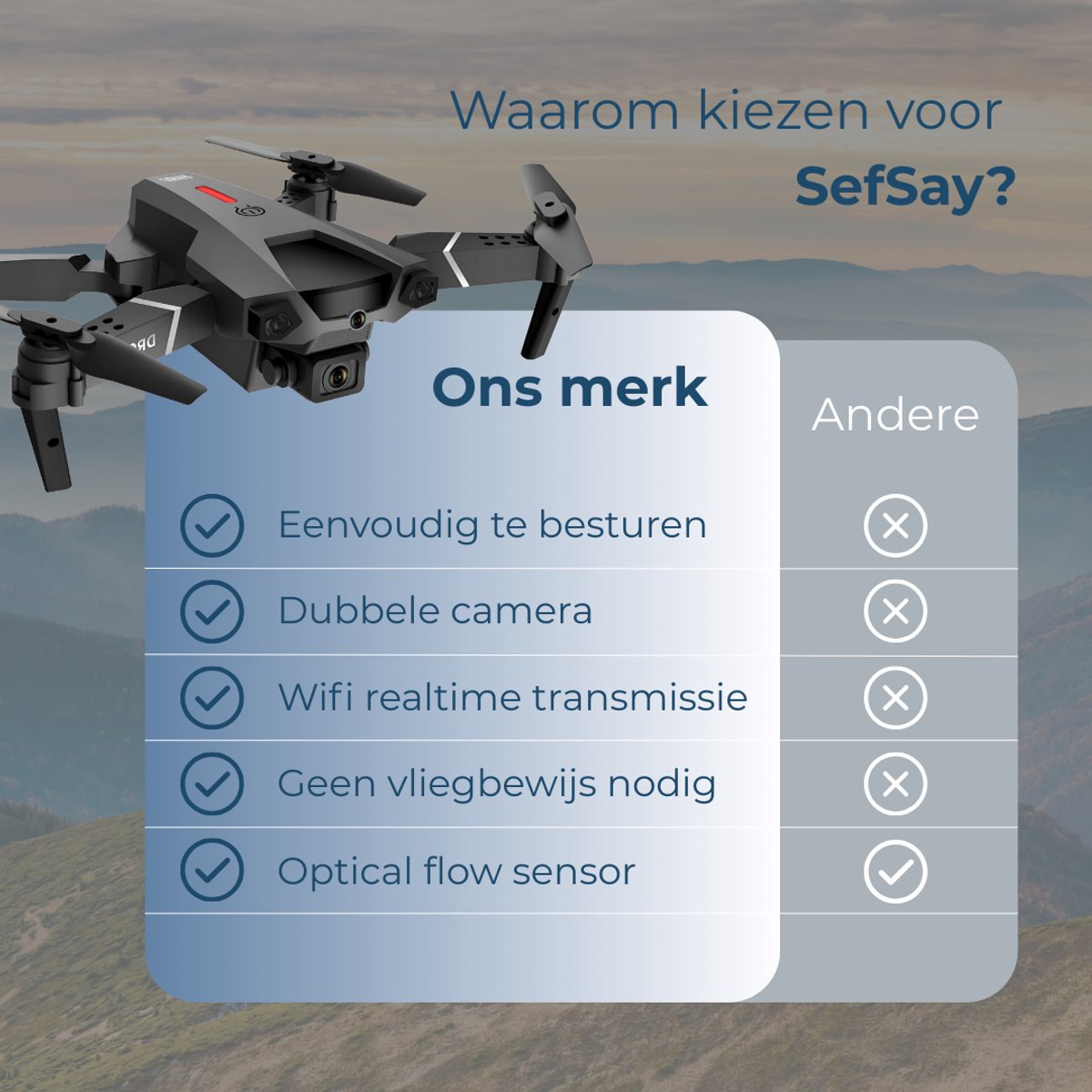 SefSay P5 Pro Drone - Drone met dubbele HD camera - Obstakel Ontwijking - 2 batterijen en een opbergtas - Geschikt voor kinderen en volwassenen — afbeelding 2