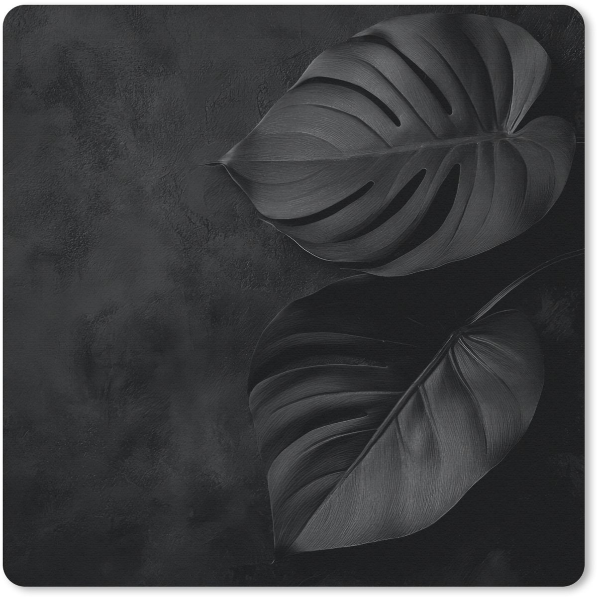 Muismat 30x30 cm - Mousepad Zwart - Blad - Monstera - Muismatten