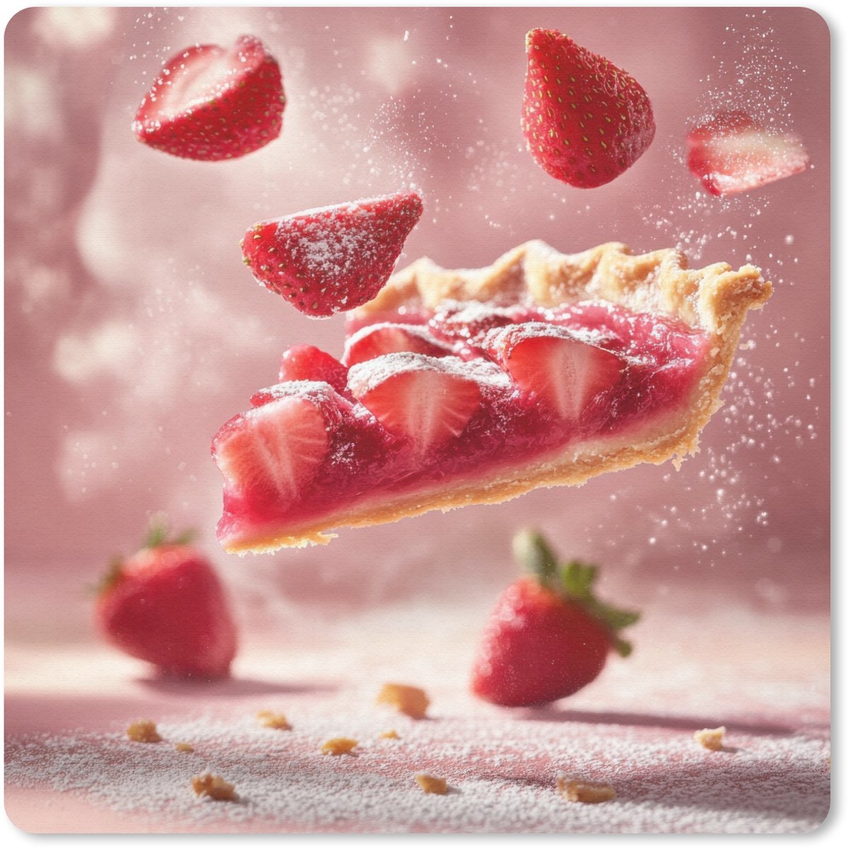 Muismat 30x30 cm - Mousepad Aardbei - Taart- Eten - Roze - Muismatten