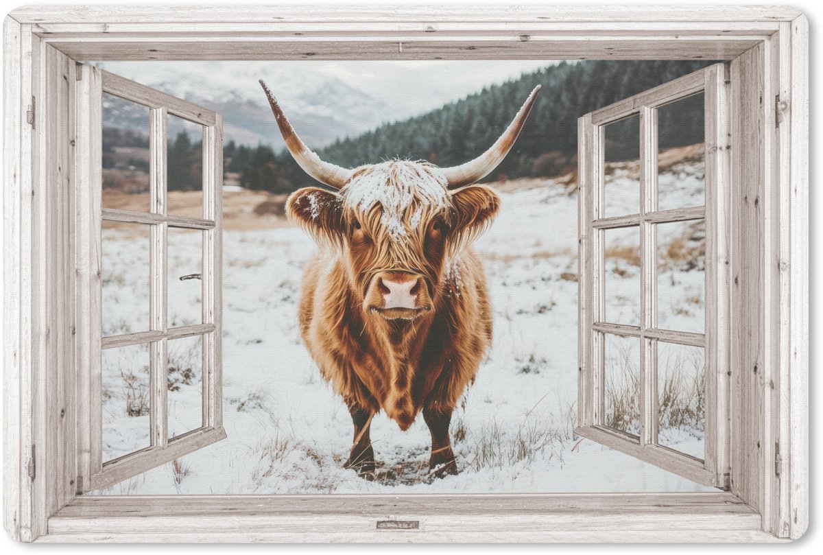 Muismat 27x18 cm - Mousepad Schotse Hooglander - Winterlandschap - Landelijk - Bergen - Doorkijk - Muismatten
