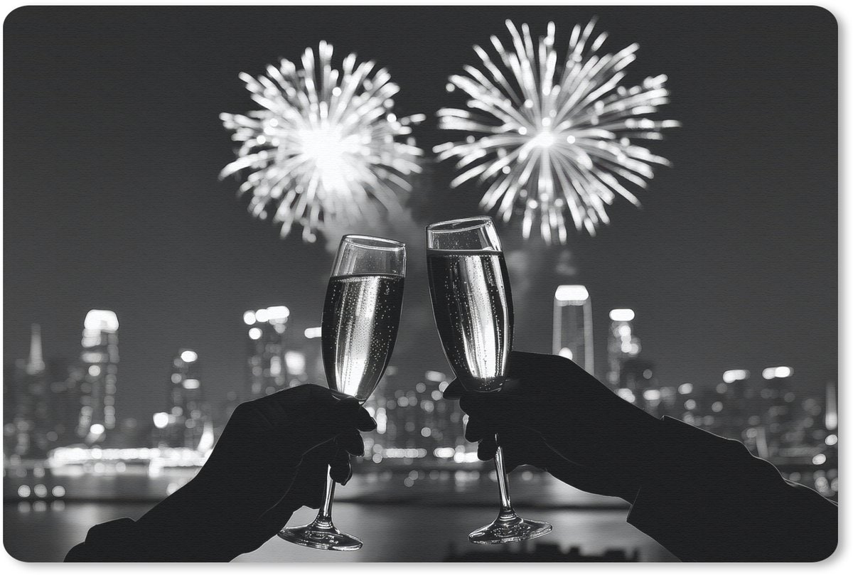 Muismat 27x18 cm - Mousepad Vuurwerk - Proosten - Skyline - Champagne - Muismatten