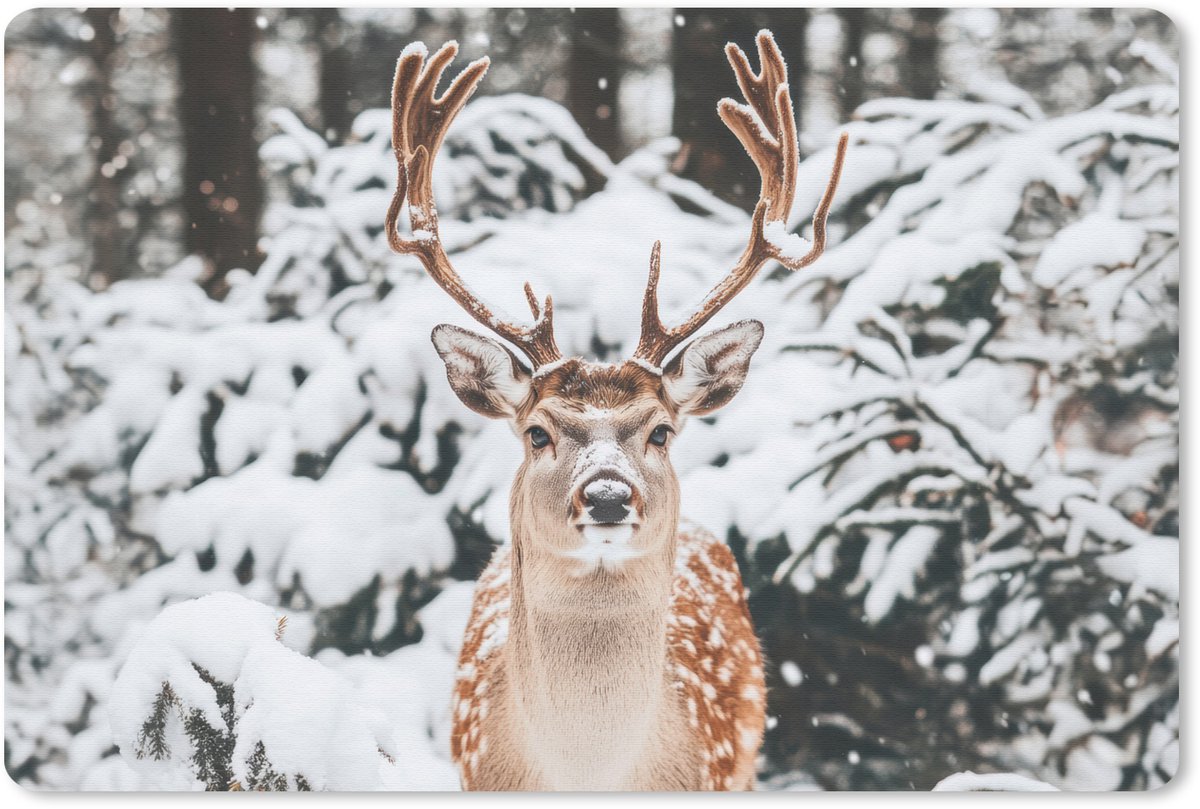 Muismat 27x18 cm - Mousepad Hert - Sneeuw - Winter - Bos - Dieren - Muismatten