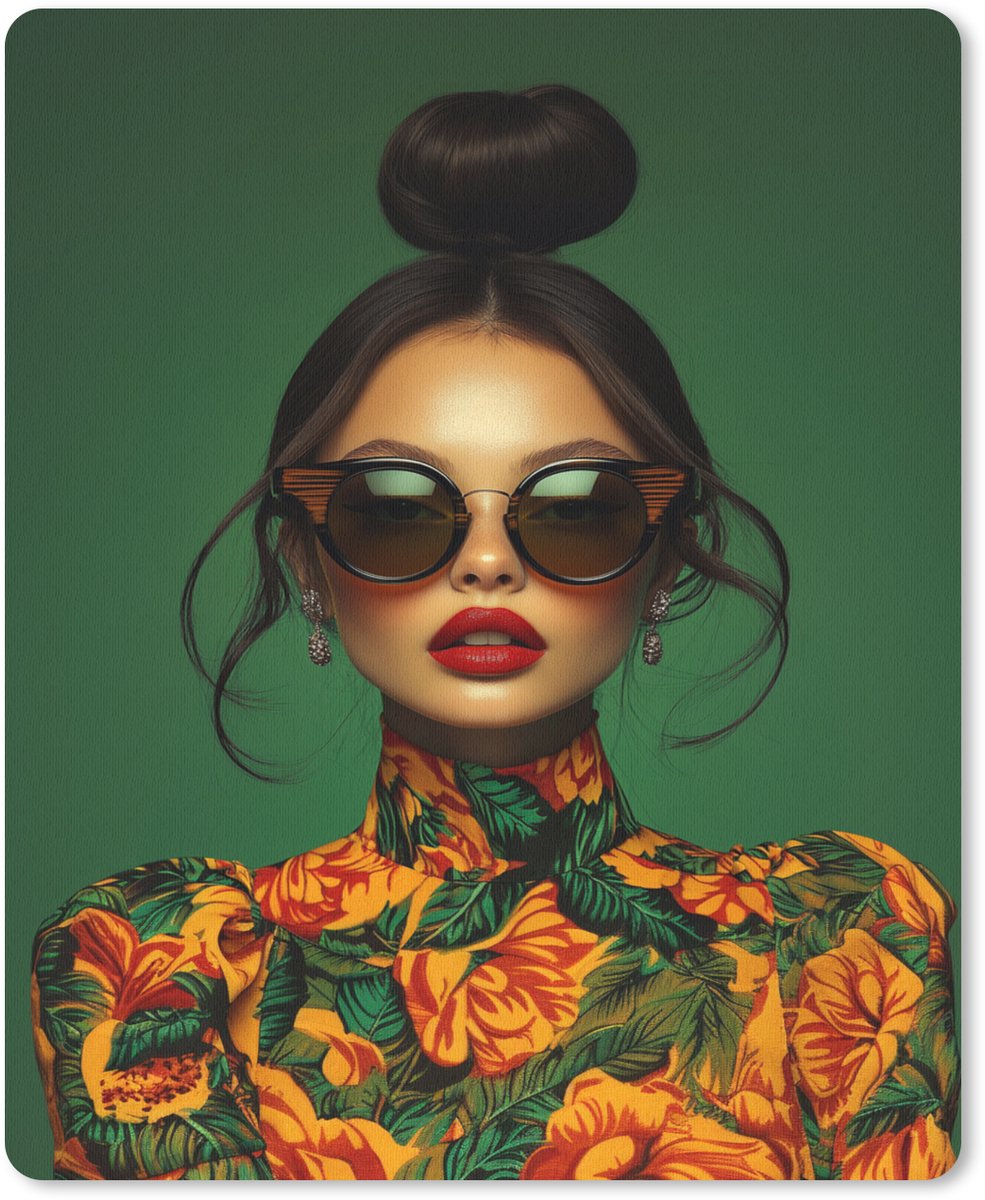 Muismat 19x23 cm - Mousepad Vrouw - Groen - Modern - Bril - Abstract - Muismatten