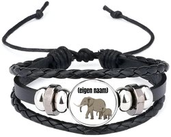 Akyol - olifant en kleine olifant met eigen naam armband zwart - Olifant - olifanten liefhebbers - iemand die houdt van olifanten - verjaardag - cadeau - kado
