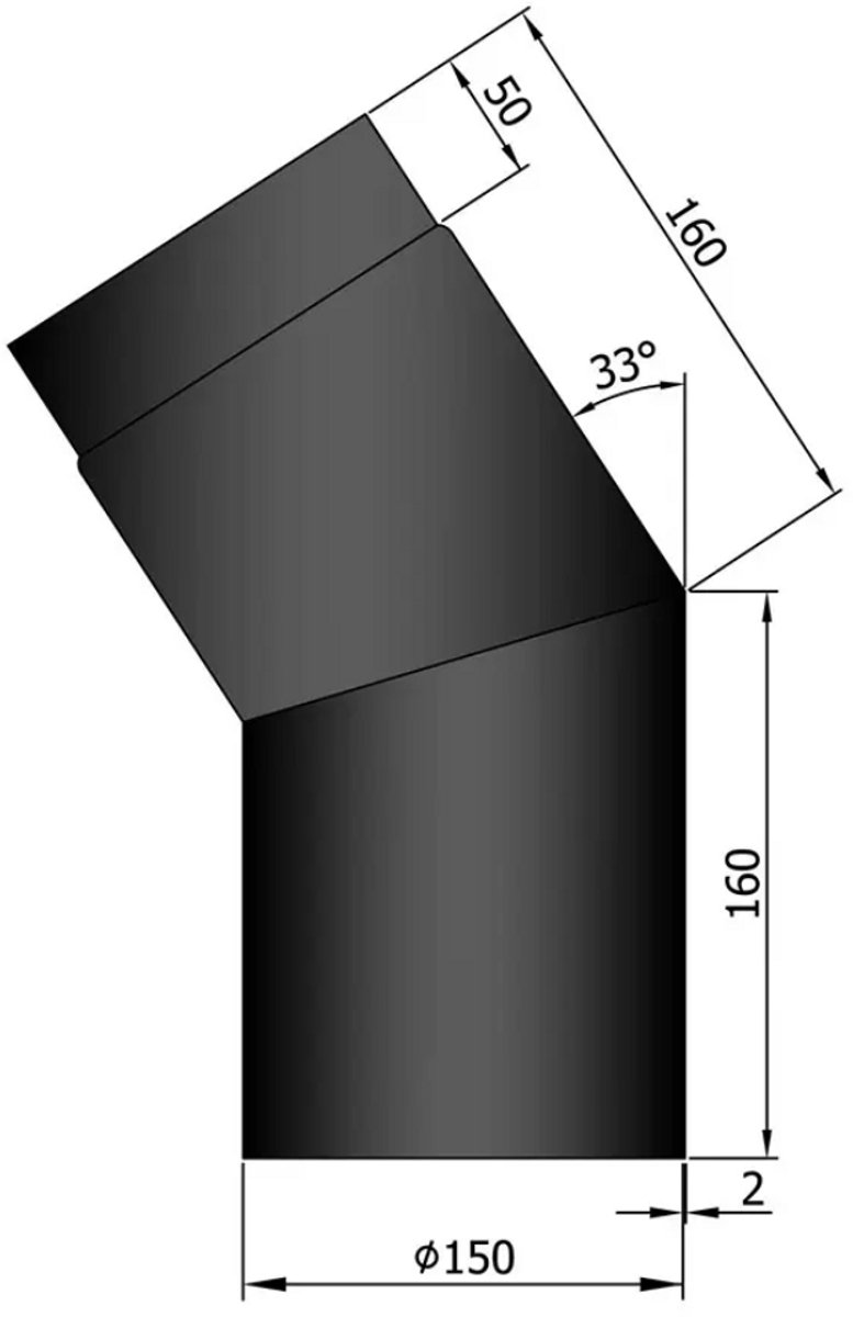 Kachelpijp Ø150 Bocht 33° - zwart - staal - 2mm - 33 graden