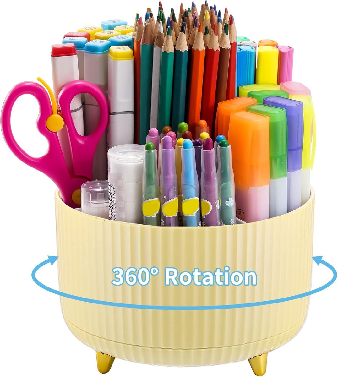 Famanu - Bureau Organizer, 360 Draaibare Penhouder, Bureau-Organizer Accessoires met 5 Vakken, Pennenorganizer Opberg voor Thuis Kantoor Benodigdheden (Geel)