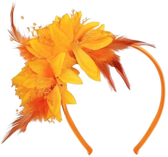 Oranje Haarband bloemen Koningsdag- Diadeem - haarband - oranje - koningsdag -Fascinator Oranje Bloem, Veertjes | WK voetbal| Ek voetbal| Koningsdag| Nederlandse feestdag| Verkleed oranje