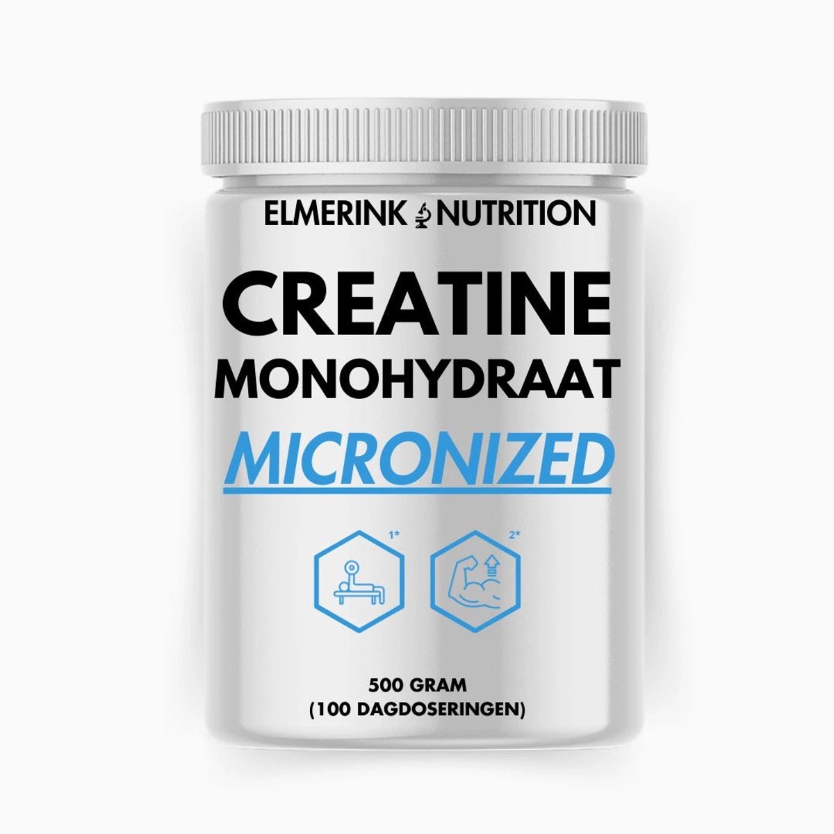500G Micronized Creatine Monohydraat – 100 Doseringen – Gemicroniseerd - Voor Spiergroei, Kracht en Energie – Hooggedoseerd Zuiver Poeder – Wetenschappelijk Onderbouwd – Elmerink Nutrition